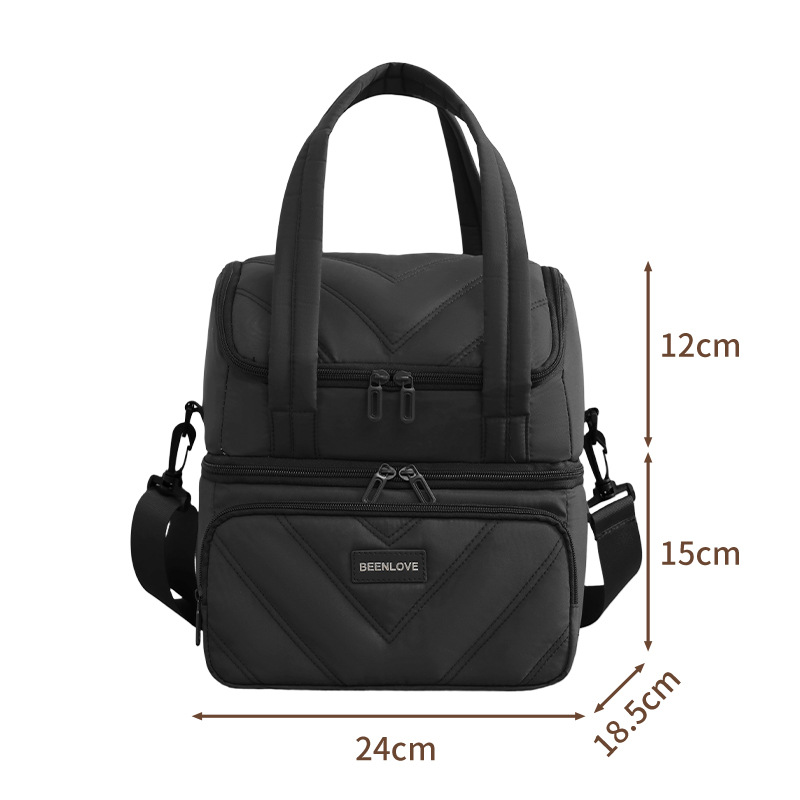 Free Shipping Double Lunch Bag Large Capacity Bento Lunch Box Bag Camping Handbag Shoulder Insulation Bag 2026