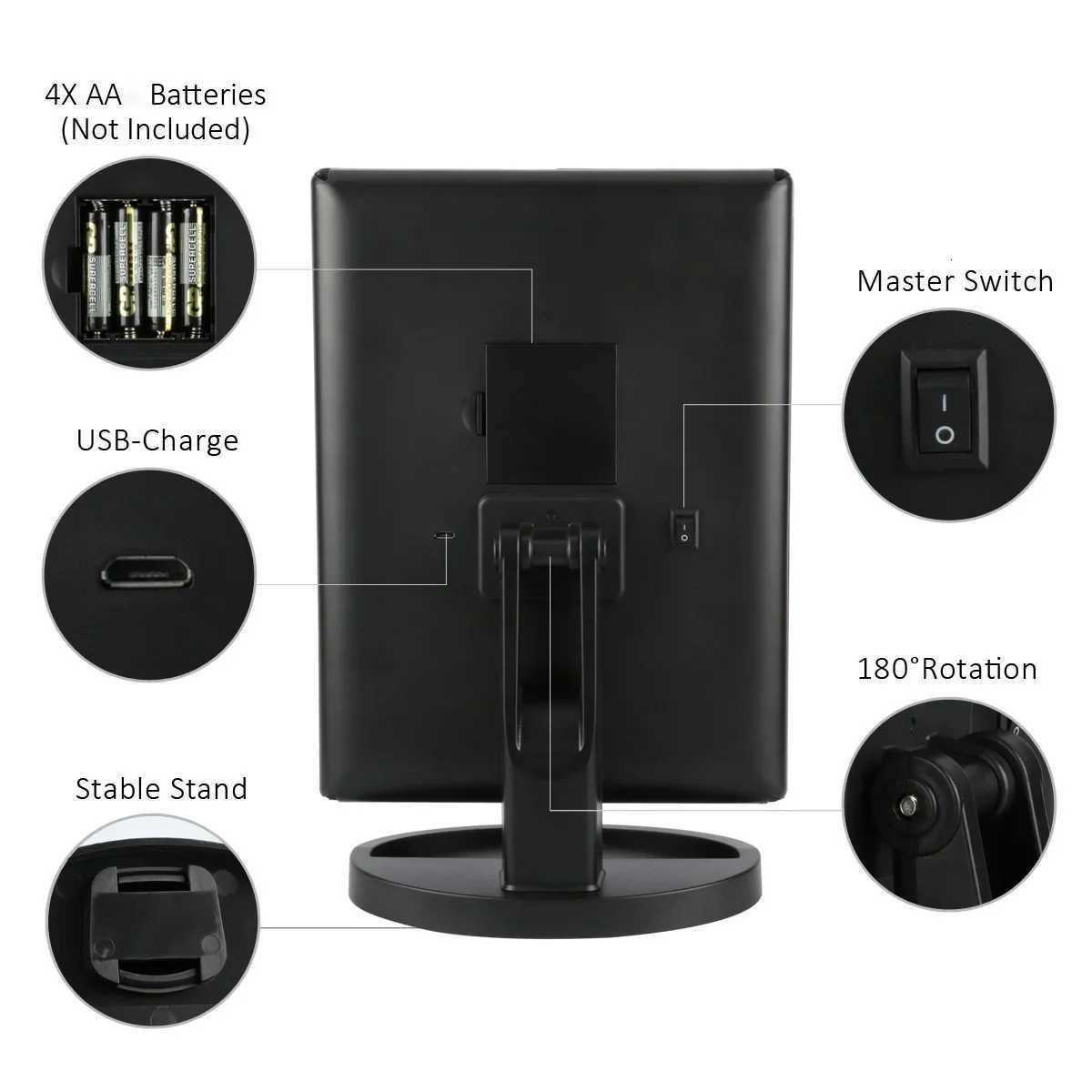 Led Vanity Mirror with Light Portable 10X Magnifying Desktop Three Side Folding Vanity MirrorT251213