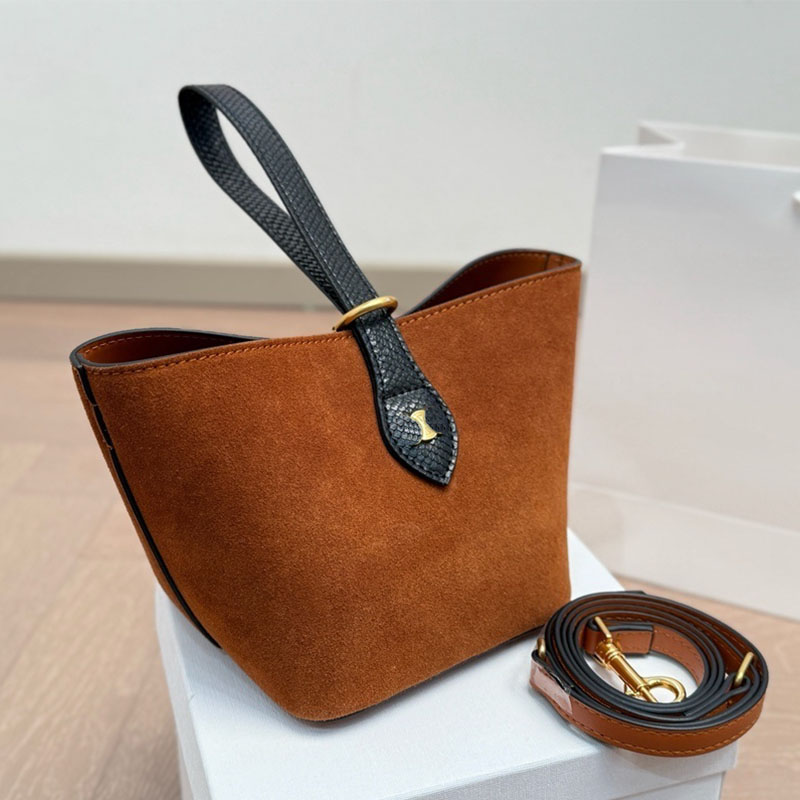 suede bucket bag Designer basket bag women brown leather handbag crossbody bag lady purse