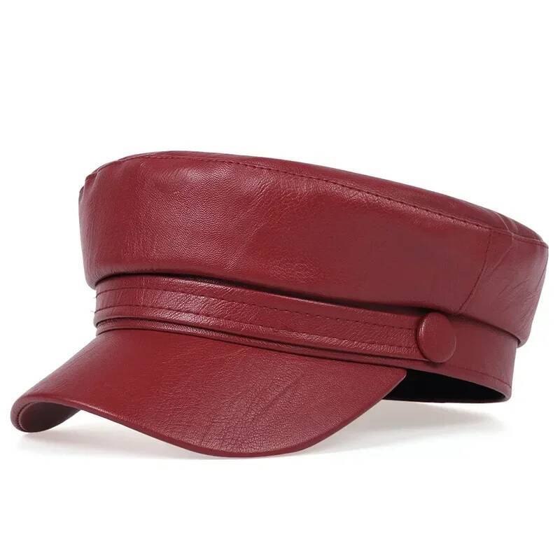 Ladies New Trendy Casual Pu Leather Flat Top Beret Women Men Octagon Hat Hot Sale ddmythur