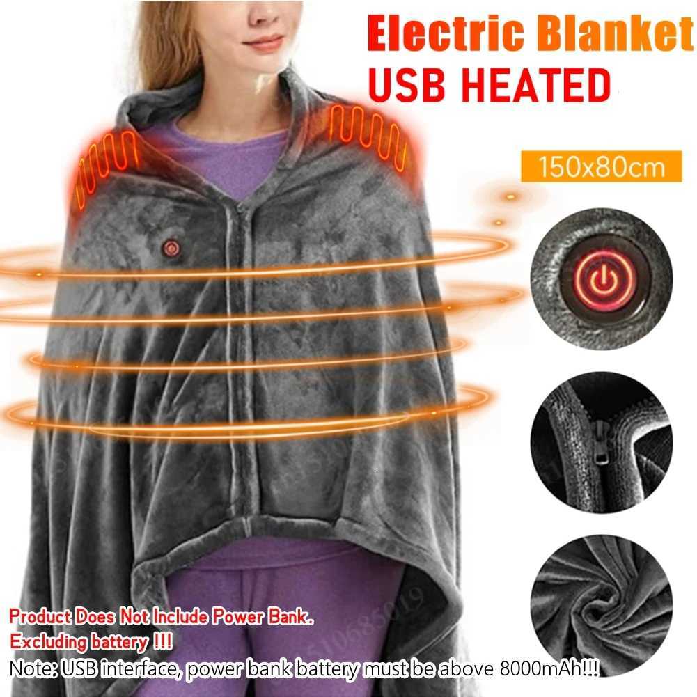 USB Heated Blanket 3 Gears Heating Coral Velvet Shawl Wearable Electric Blanket Winter Body Warmer for Household Office Y251212