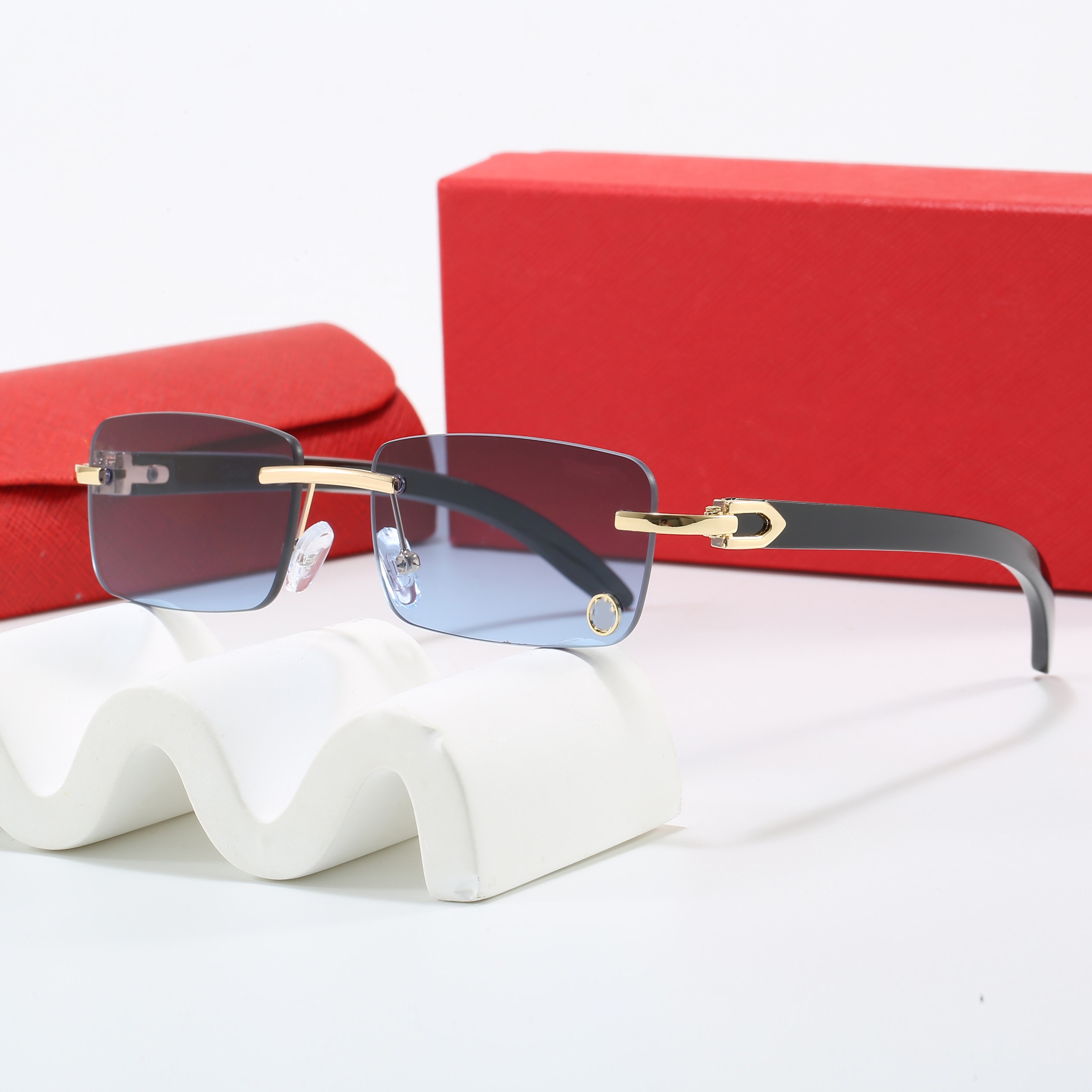 T2026 Rimless Unisex Driving Sunglasses - High Quality UV400 Lens Eyeglasses with C Decoration Z260306