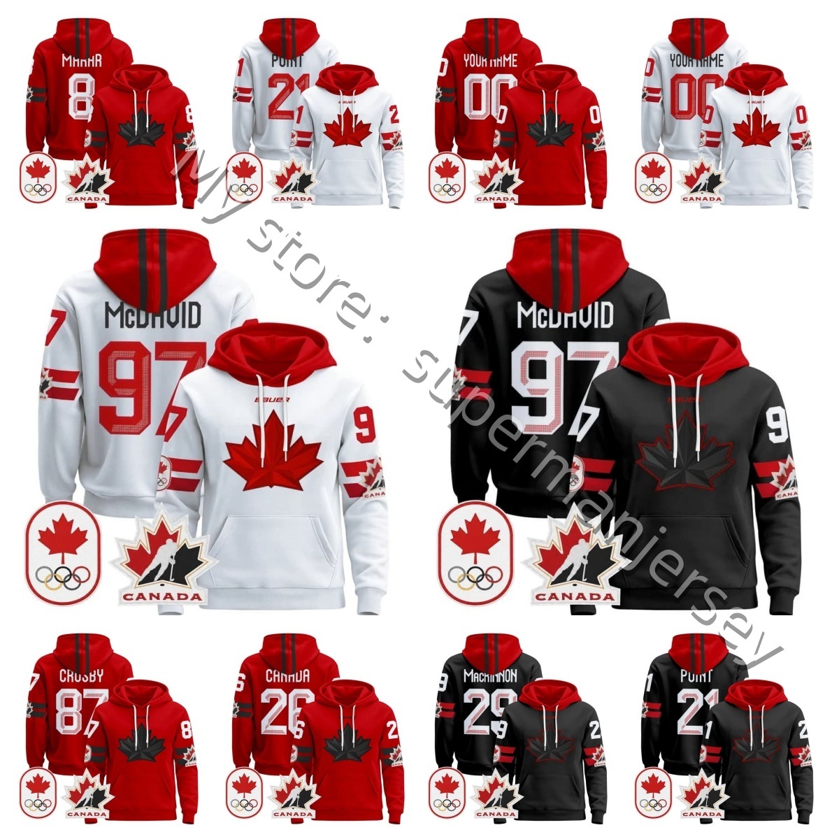 Team Name Canada 2026 Olympicss Hockey Jerseys Sidney Crosby 87 Mcdavid Nathan Mackinnon Brayden Point Cale Makar Sam Reinhart Custom Hoodie jersey