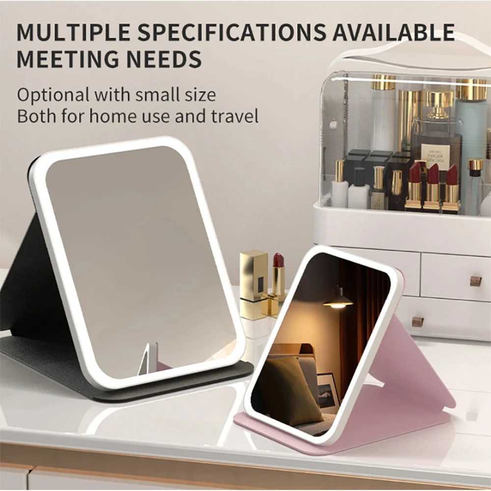 LED Makeup Mirror 3 Colors Light Portable Vanity with Adjustable Brightness USB Charging Foldable for Travel And Home UseT251213