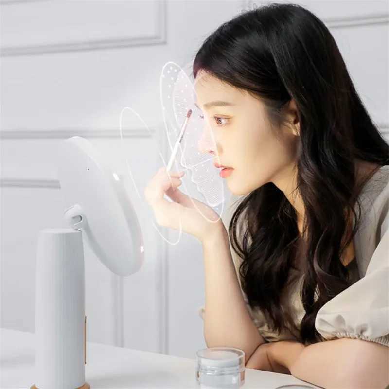 New USB Charging LED Makeup Mirror With Light Ladies Lamp Desktop Rotating Vanity Round Shape Cosmetic Mirrors For Bedroom 20T251213