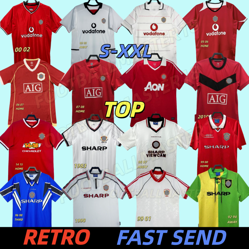 07 08 RETRO ManchesteS unitedS Maillot Football Shirt Ronaldo Rooney Giggs Nani 06 07 Home Away Scholes Tevez Berbatov Vidic Classic Vintage