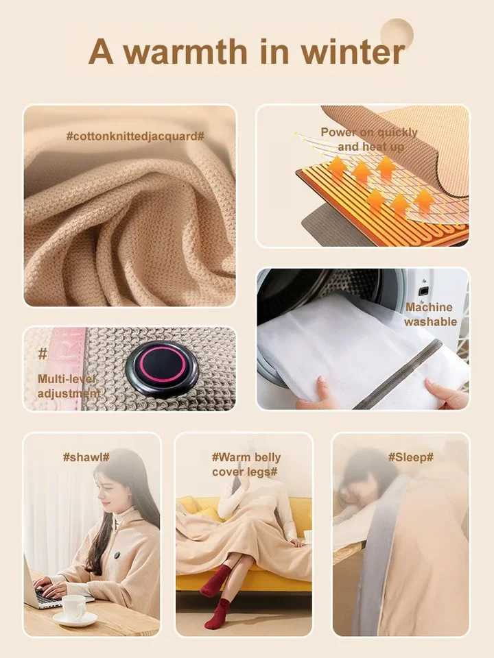 Graphene Heating Warming Blanket Warming Blanket Heating Shawl USB Washable Leg Cover Shawl Electric Blanket No Power Y251212