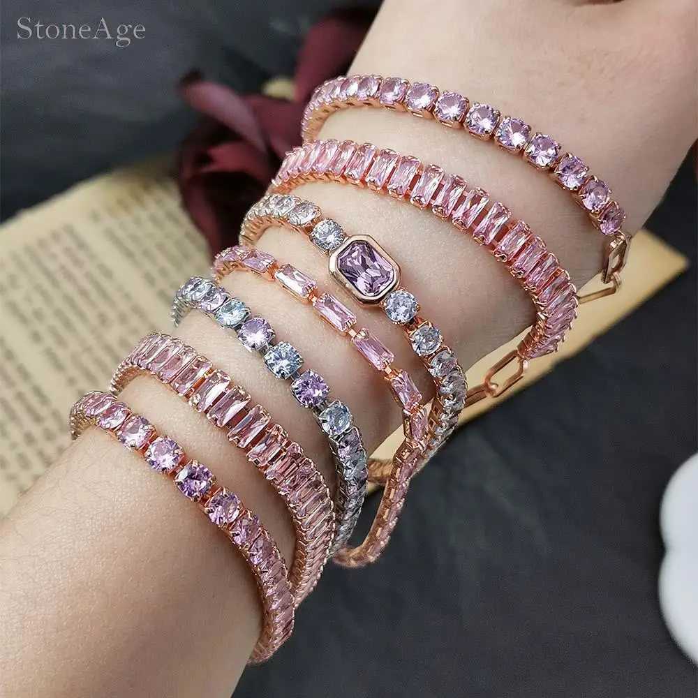 Pink Crystal Tennis s for Women Female Trend Romantic Shiny Zirconia Adjustable Folding Buckle Chain on Hand Jewelry M251213