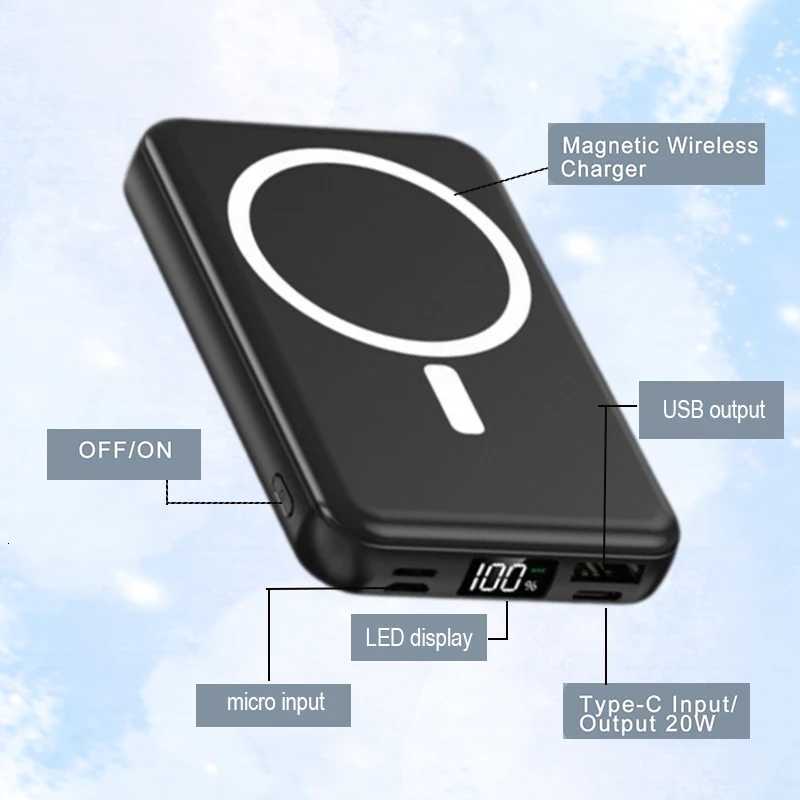 Power Bank 1000mAh Magnetic Battery Pack Power Bank with USB-C Cable 20W Fast Charging tra Slim H251213