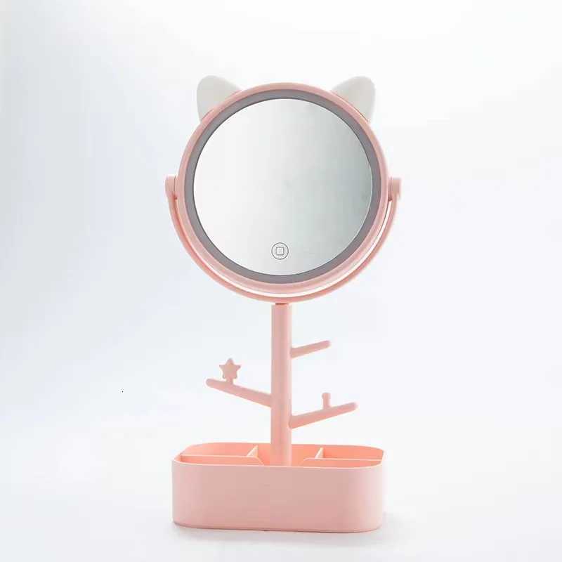 Ears LED Makeup Mirror With Light Lamp With Storage Desktop Rotating Cosmetic Mirror Light Adjustable Dimming USB Vanity MirrorT251213
