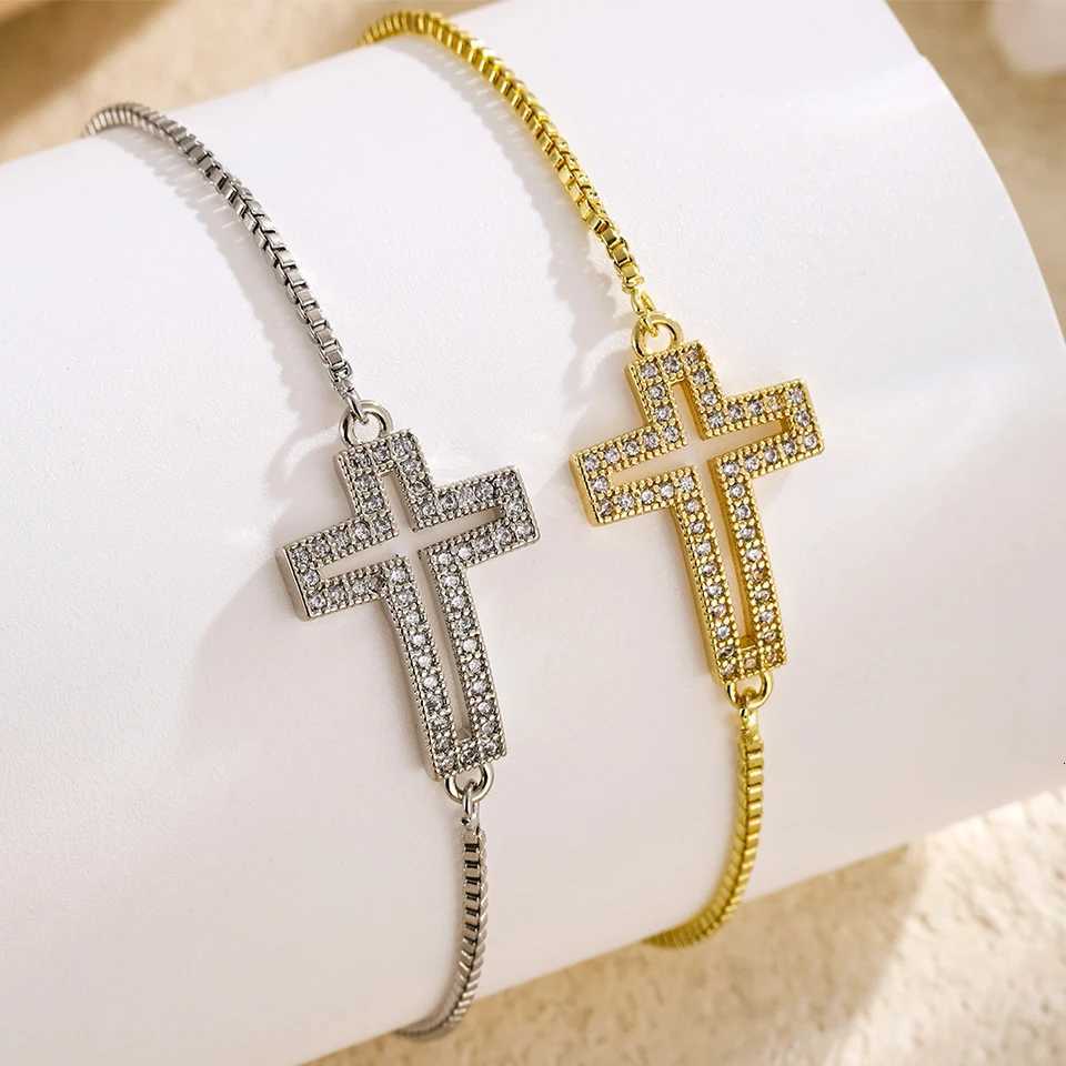 Yupsk Fashion Zircon Crystal Cross For Women Adjustable Golden Chain Charm Minimalist Daily Jewelry M251213