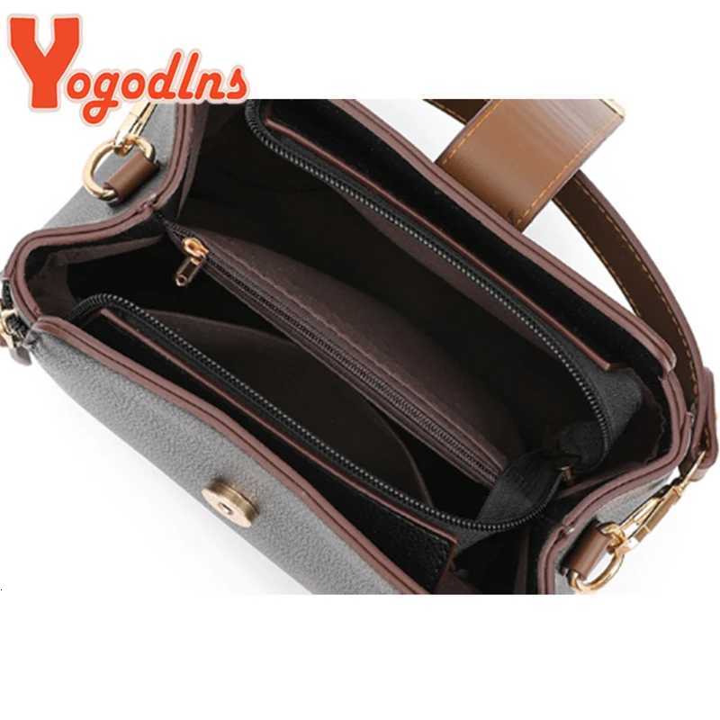 Yogodlns Luxury Splicing Handbag For Women PU Leather Bucket Shuolder Bag Fashion Handle Bag Brand Shopping Mommy Crossbody BagT251213