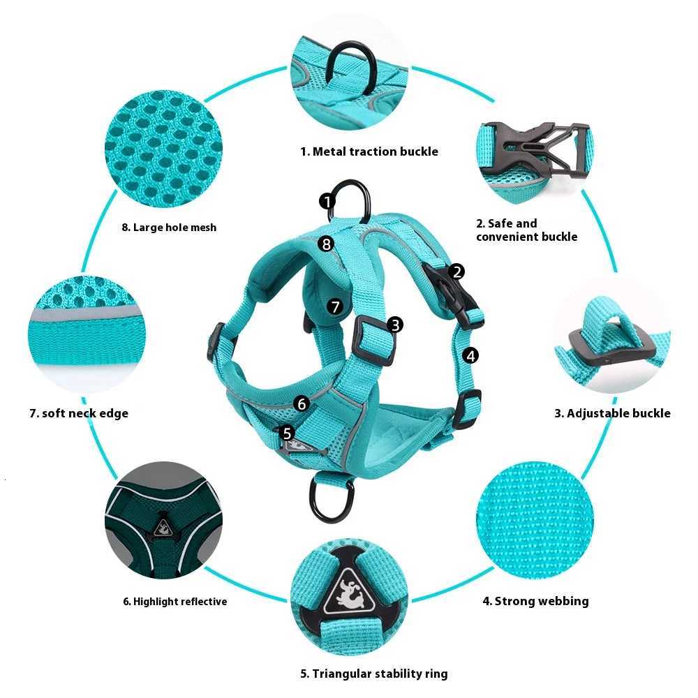 Reflective Dog Harness Vest Breathable Adjustable Easy To Wear for Small Medium Dogs with Free Leash Set Enhanced Safety M251213