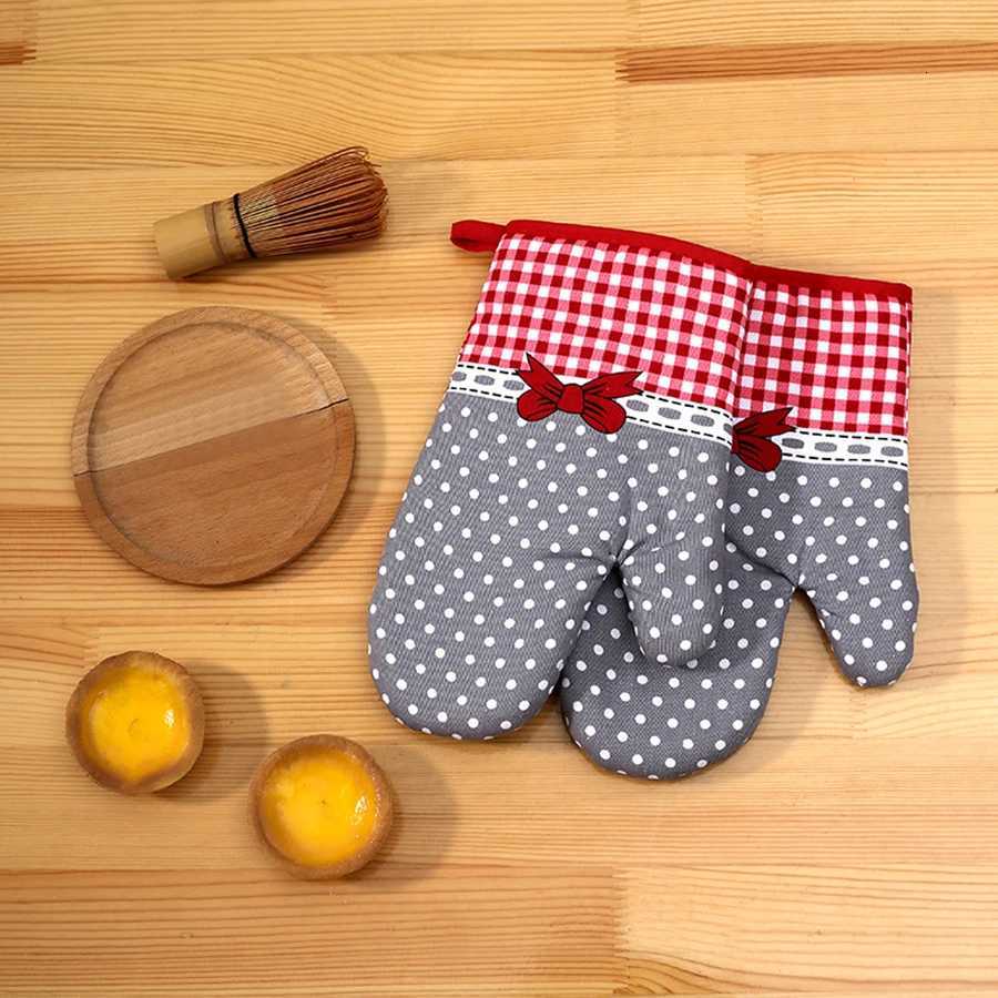 1PS Pastoral style thicke grid microwave oven insation gloves Microwave oven gloves Heat resistant gloves H251212