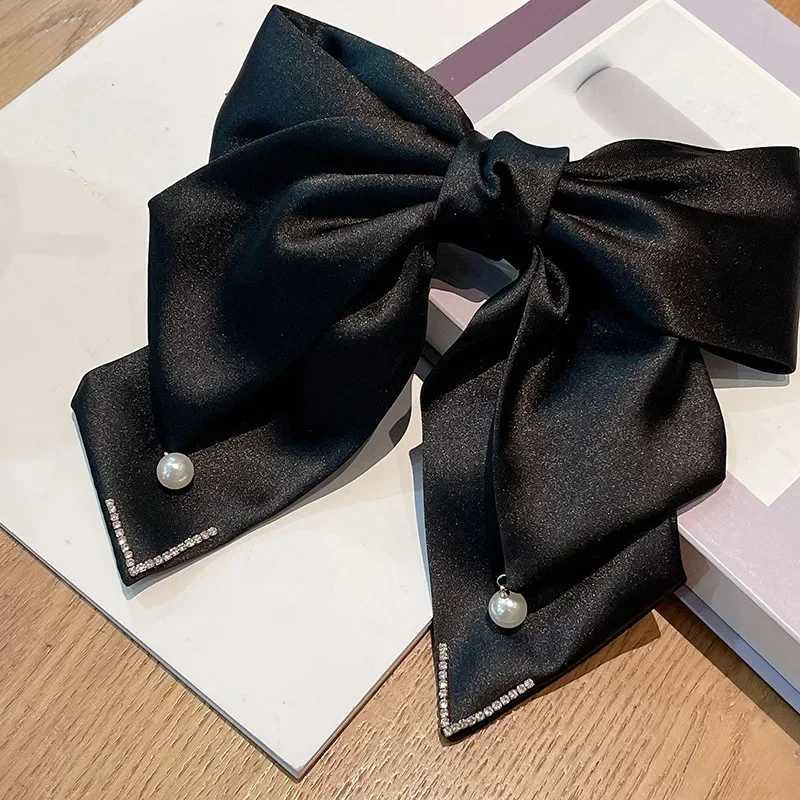 Koean Ribbon Pearl Bow Hair Clips for Women Accessories Rhinestone Pin Bows Barrette Headwear Luxulry Jewelry Y251213