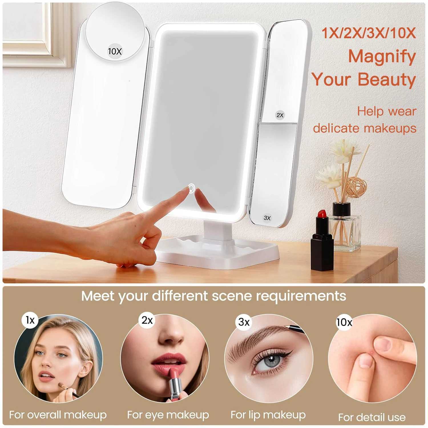 Trifold Makeup Mirror LED Lights Dorm Dressing Mirror Beauty Light up your fill light with Smart Complementary Makeup Mirror TriT251213