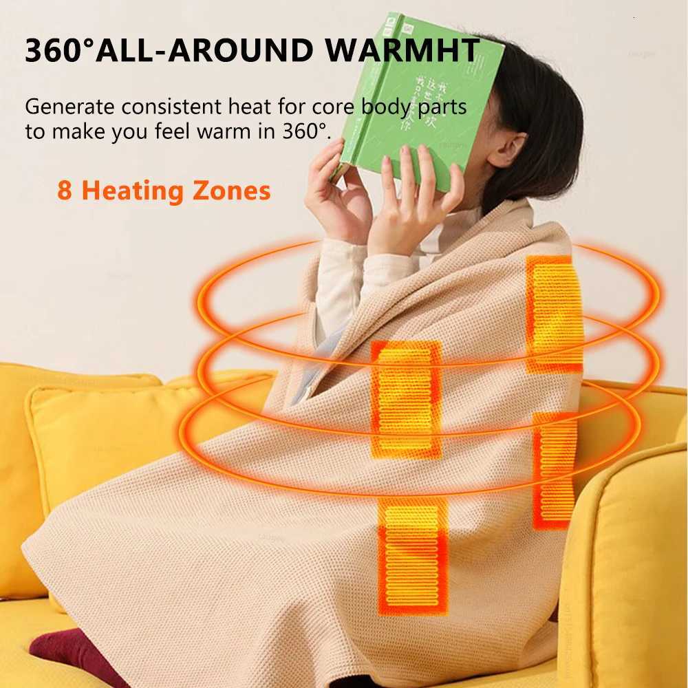 Heated Blanket USB Wearable Electric Blanket Portable Warmer Blanket for Shoulder Rechargeable Heating Shawl with 3 Tem Setting Y251212