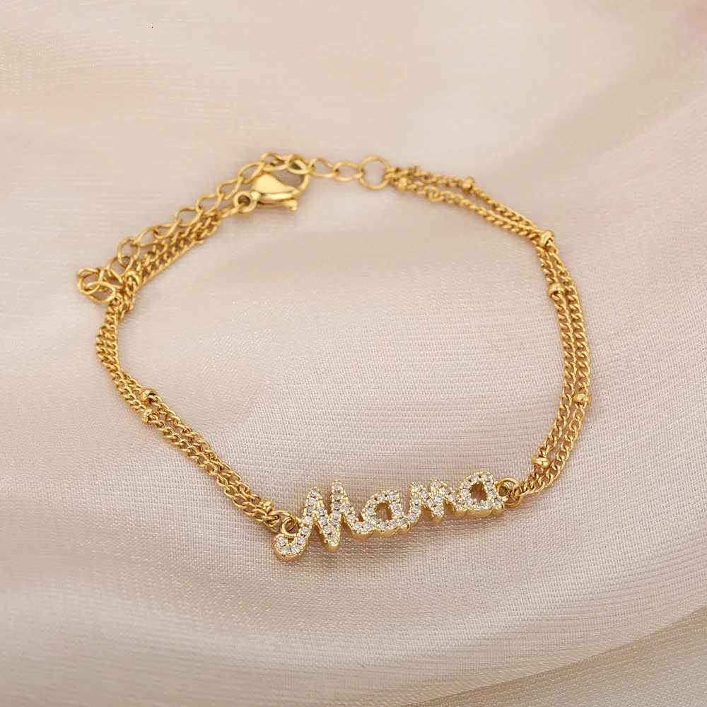 Zircon Letter Mama s For Women StainlESS Steel Double Bead Link Chain Family Femme Mother Jewelry Gift M251213