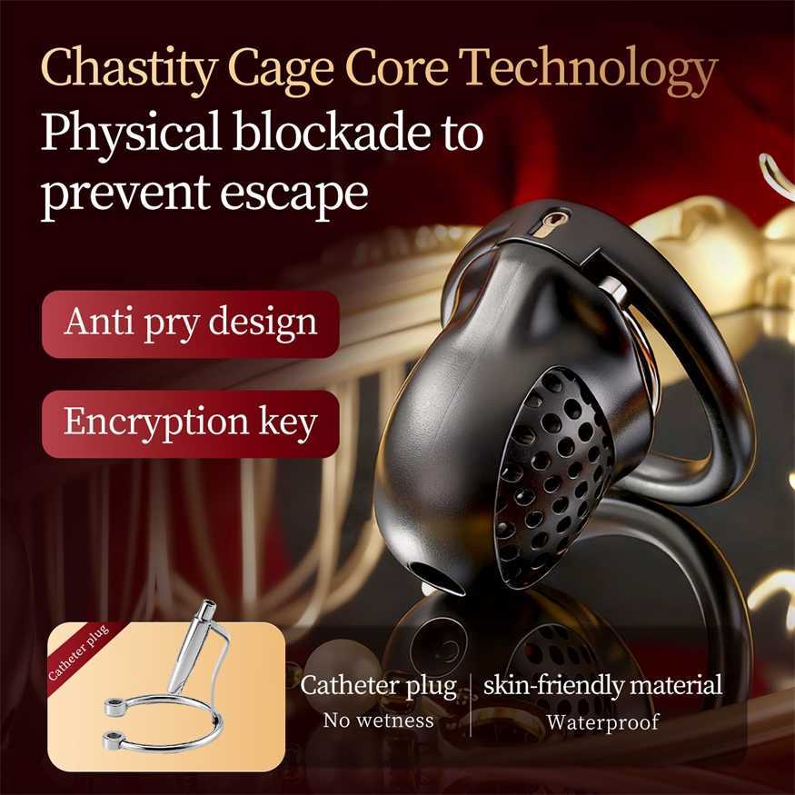 Male Cage with and 5 Rings Resin Lock for Men Breathable Cock Ring Penis Restrain Chastity Device Sex Toys