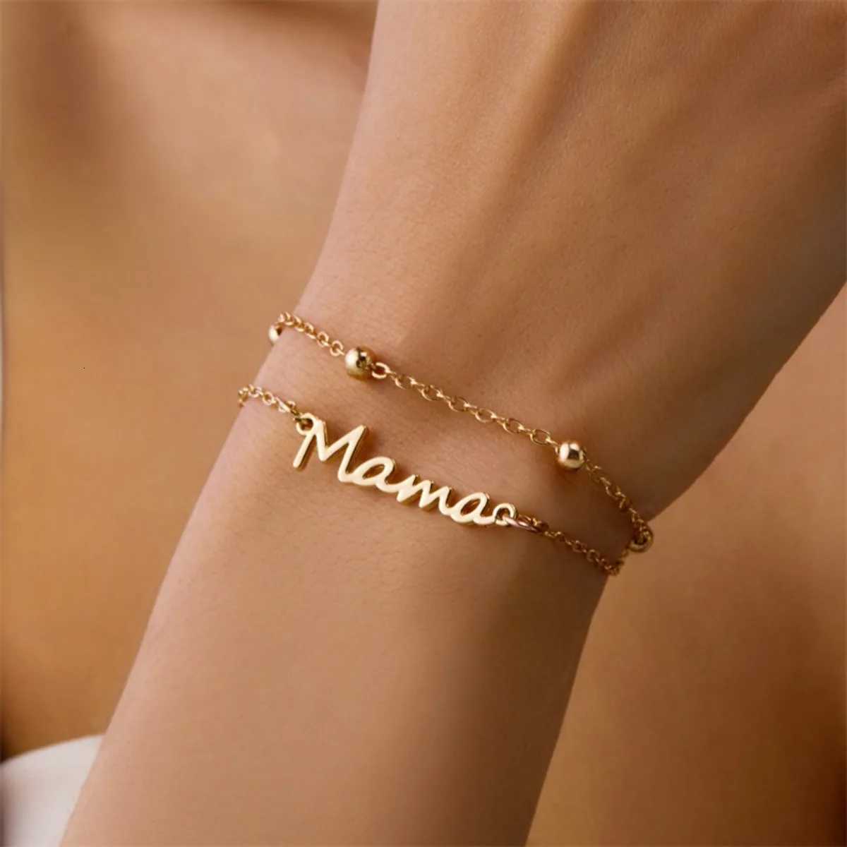 Mama Charm Women Double Layer Beads Chain s Fashion Jewelry Mother Day Gift Skyrim Letter Copper Chain Jewelry M251213