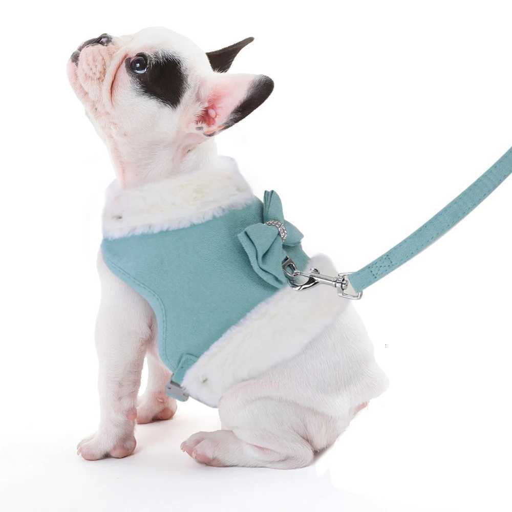 Bowknot Small Dog Cat Harness Leash Set Warm Soft Fur Harness Vest Breathable Puppy Pet Harness Lead For Small Dog Yorkshire Pug M251213