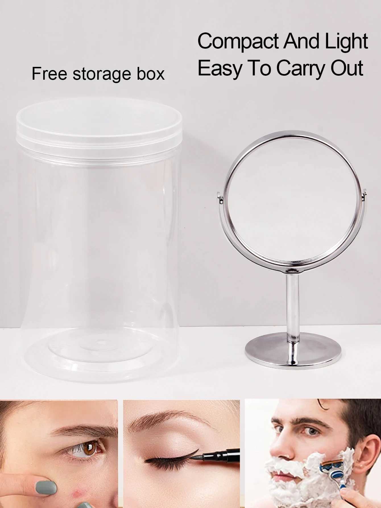 1pc Large Silver Makeup Mirror Clear Double Sided Tabletop Beauty Mirror Metal Silver Magnifying Cosmetic Mirror 360 RotatioT251213