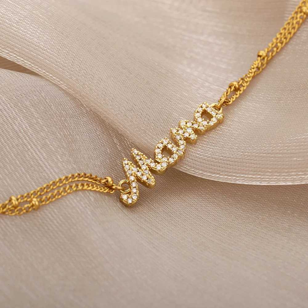Zircon Letter Mama s For Women StainlESS Steel Double Bead Link Chain Family Femme Mother Jewelry Gift M251213