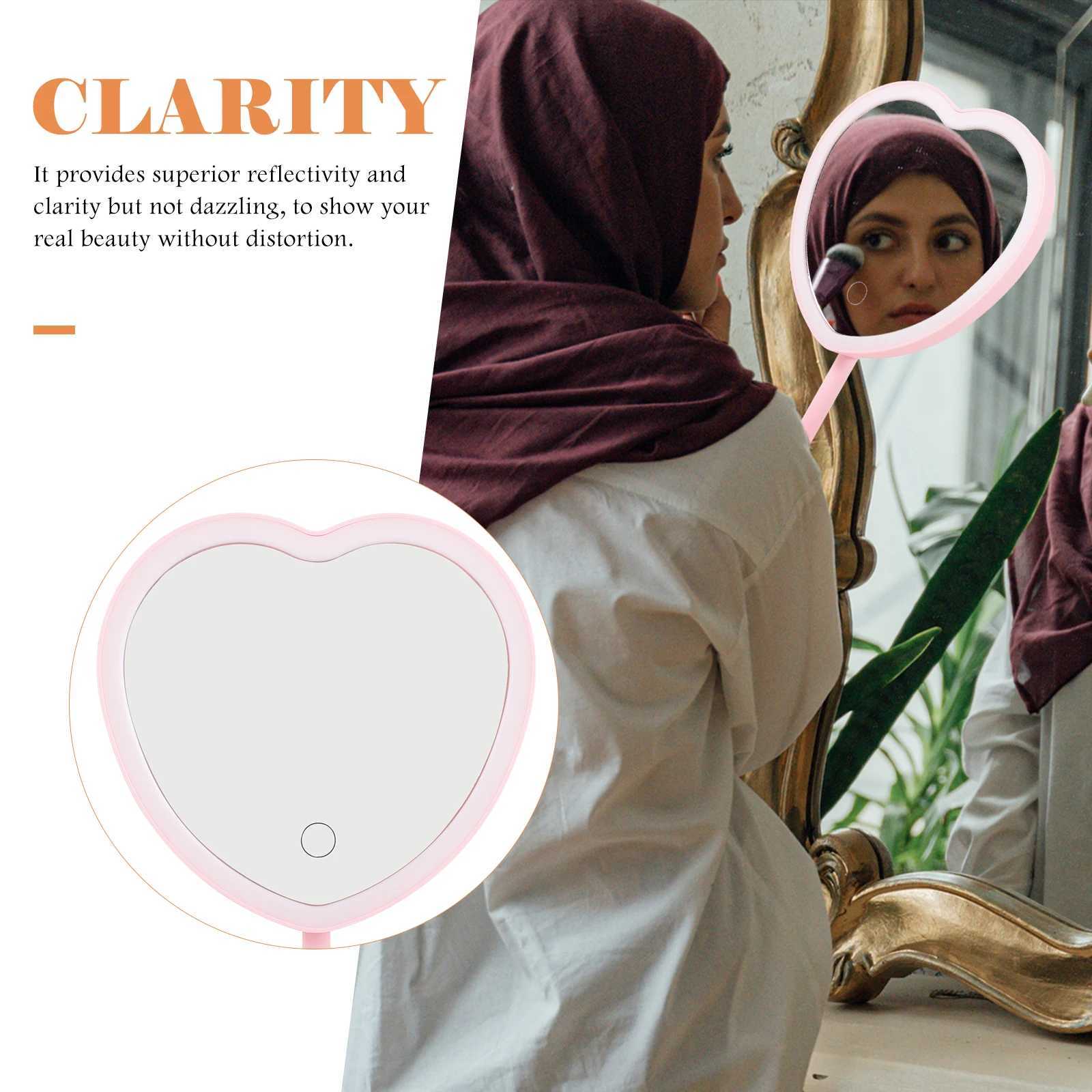Heart Makeup USB Rechargeable LED Lighted Desk Mirror Movable Vanity Mirrors Table LED Mirror girls make up supplies Home DecorT251213