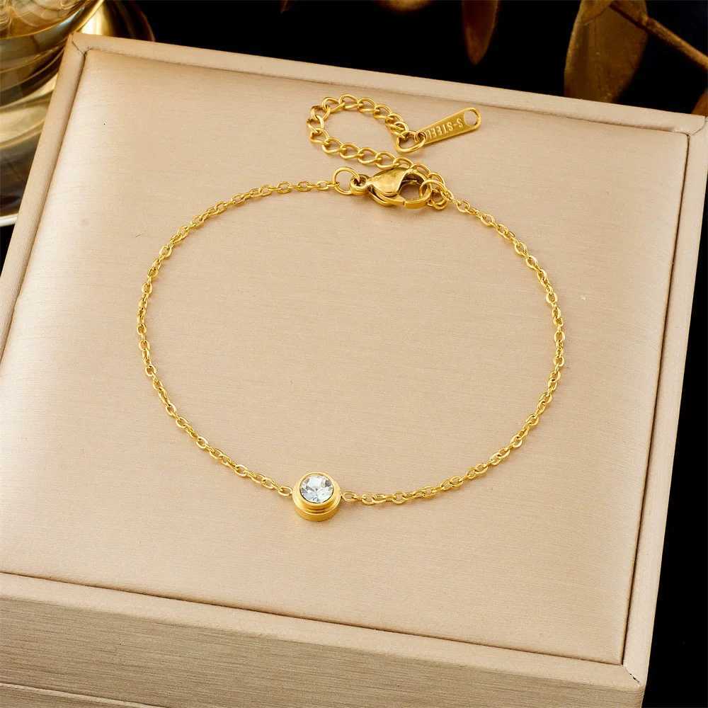 Punk Fashion Round CZ Zirconia Female Gold Color Stainless Steel Chain Link s for Women Jewelry Braclet 2025 M251213