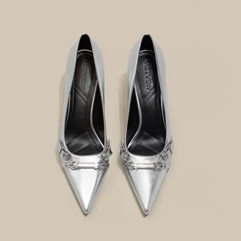 Women autumn simple solid color outdoor slip-on pointed low-top shoesfashion metal buckle women office high heels 251209 - view 7