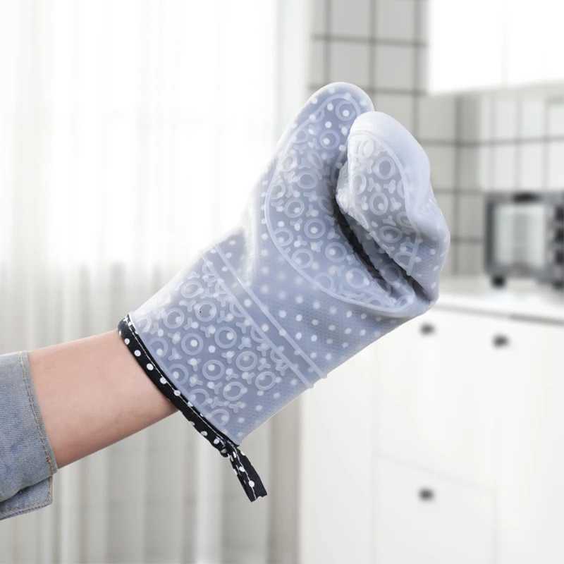 1-2Pcs Double Layer Oven Mitts Thicken Silicone Kitchen Gloves Non-Slip Oven Pot Holder Heat Resistant Baking Cooking BBQ Gloves H251212