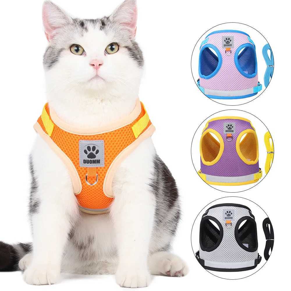 Summer Breathable Mesh Pet Harness Leash Set - Reflective Vest for Dogs Cats Adjustable Comfort Safety Chest Strap M251213