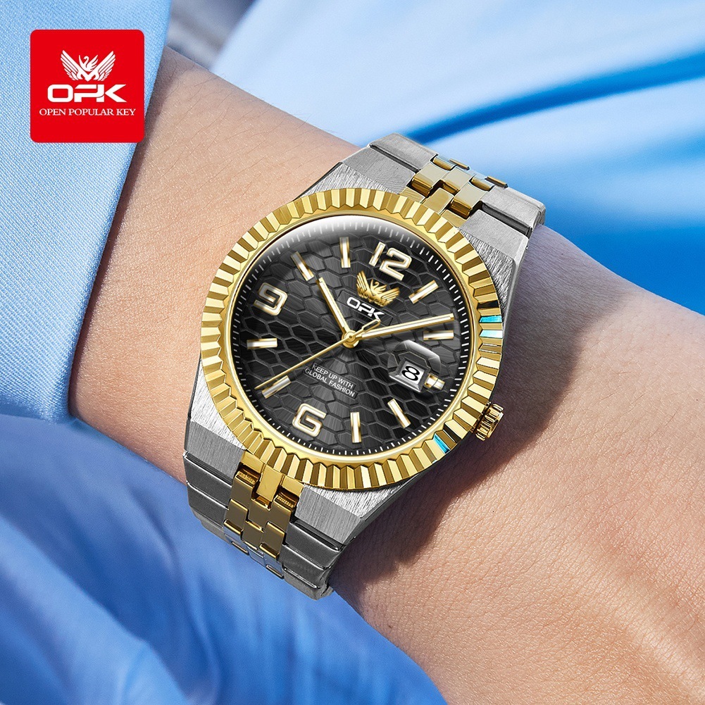 The New OPK Designer Men's Watch Features A Simple, Fashionable And Elegant Quartz Watch And A Calendar Luminous Waterproof Men's Watch