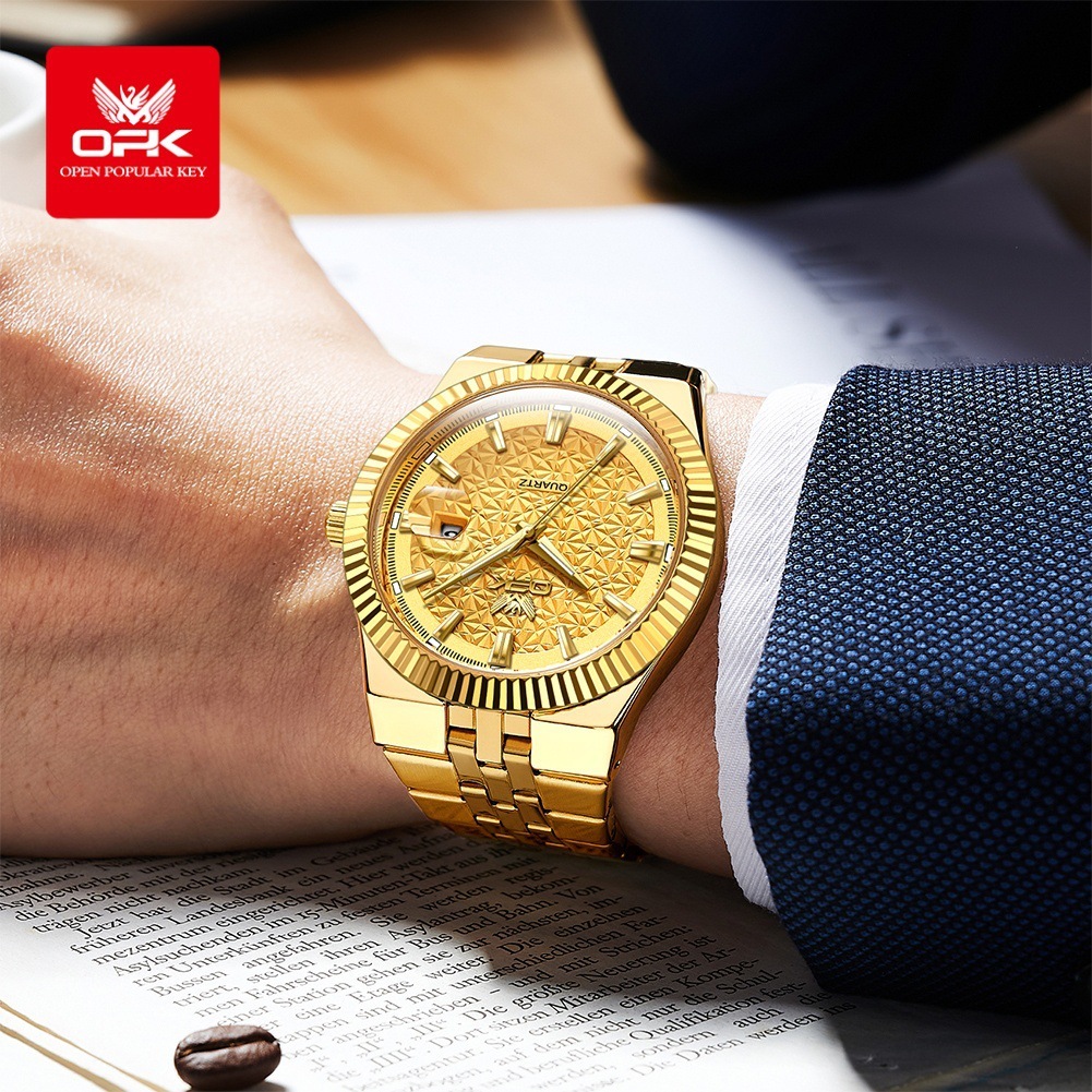 OPK Designer Men's Watches With A Sense Of Design, Steel Band Men's Wristwatches, Calendar, Waterproof, Luminous Quartz Watches, Free Shippi