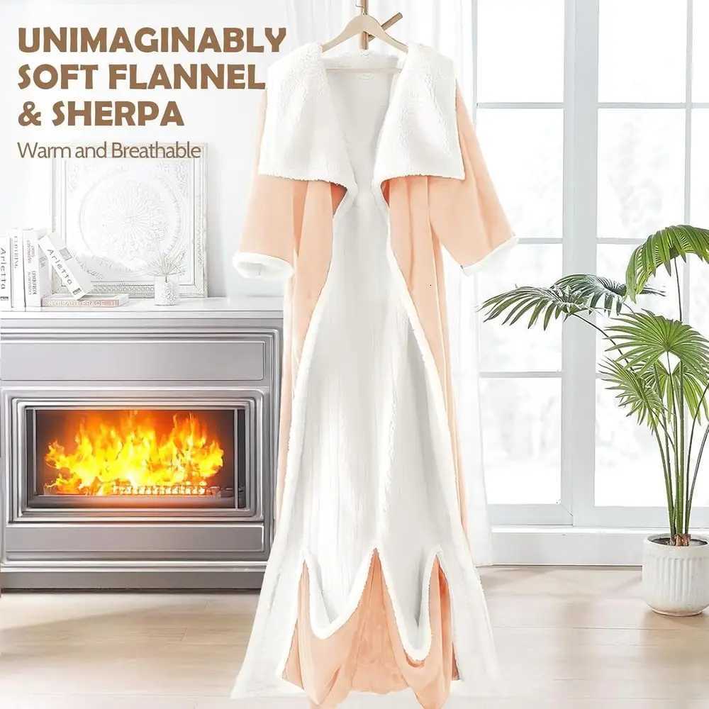 Heated Wearable Blanket with Foot Pocket Electric Blanket with Sleeves Flannel Sherpa Throw 7 Heat and 4 Timer Settings 52 Y251212