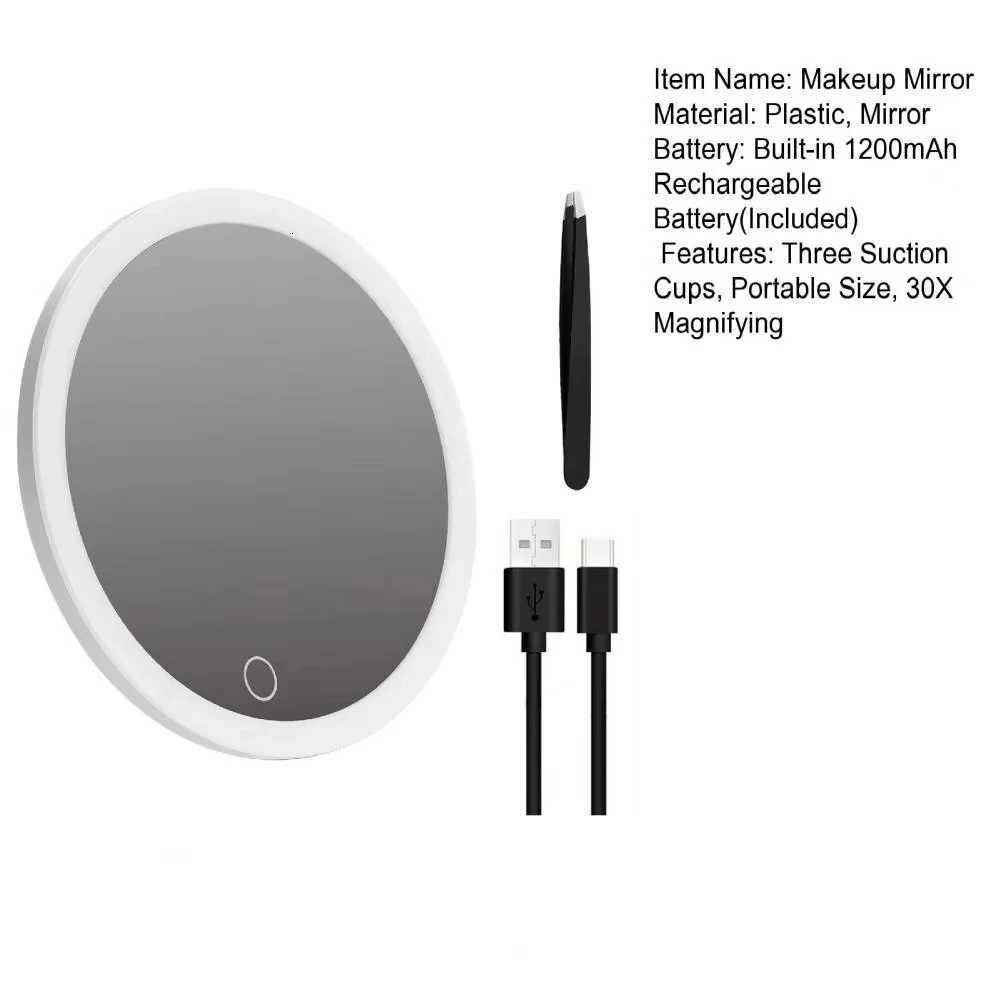 10CM 30X Magnifying Mirror With Tweezers Travel LED Makeup Mirror 3 Suction Cups Rechargeable Dimmable Magnified Vanity MirrorT251213