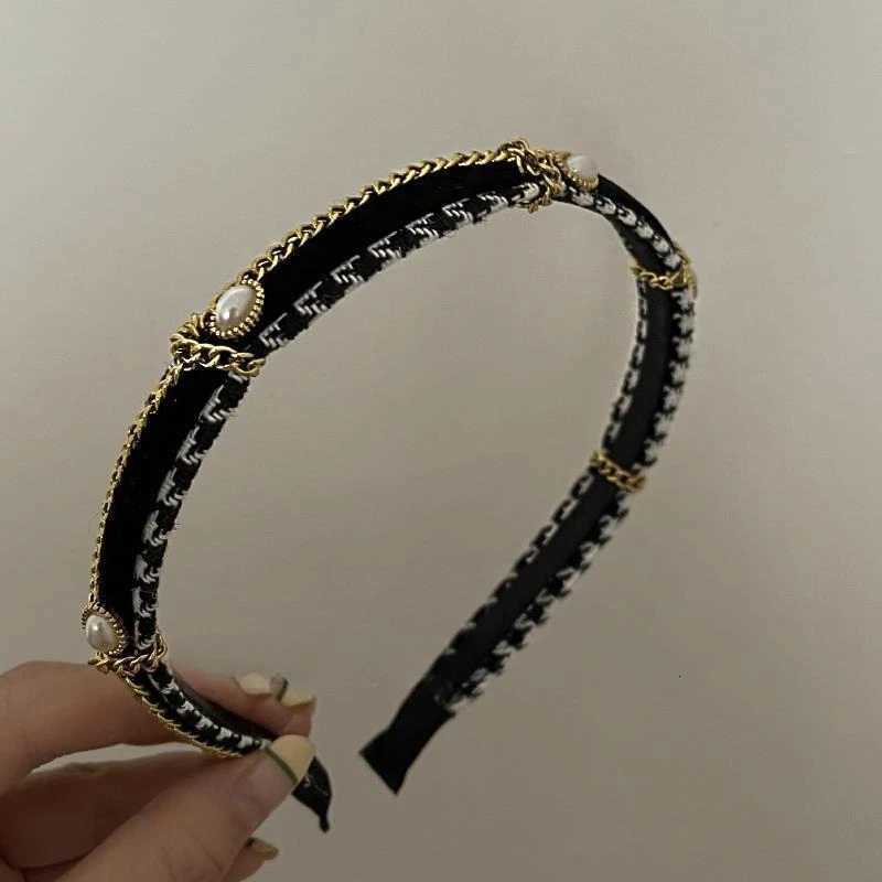 French thousand bird grid pearl chain band high-end exquisite retro design hairpin Y251213