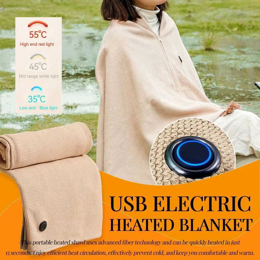 Wearable USB Electric Heated Blanket with 5000mAh Power Bank 3-Level Heating Electric Blanket Shawl Portable Body Warmer Blanket Y251212