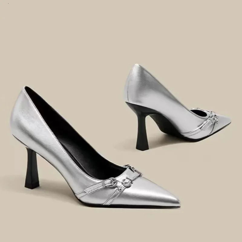 Women autumn simple solid color outdoor slip-on pointed low-top shoesfashion metal buckle women office high heels 251209 - view 6