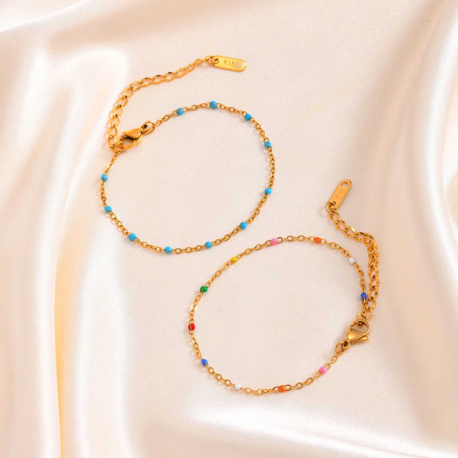 Stainless Steel Chain for Women Colorful Beads Summer 18k Gold Plated Stainless Steel Waterproof Wrist Jewelry M251213