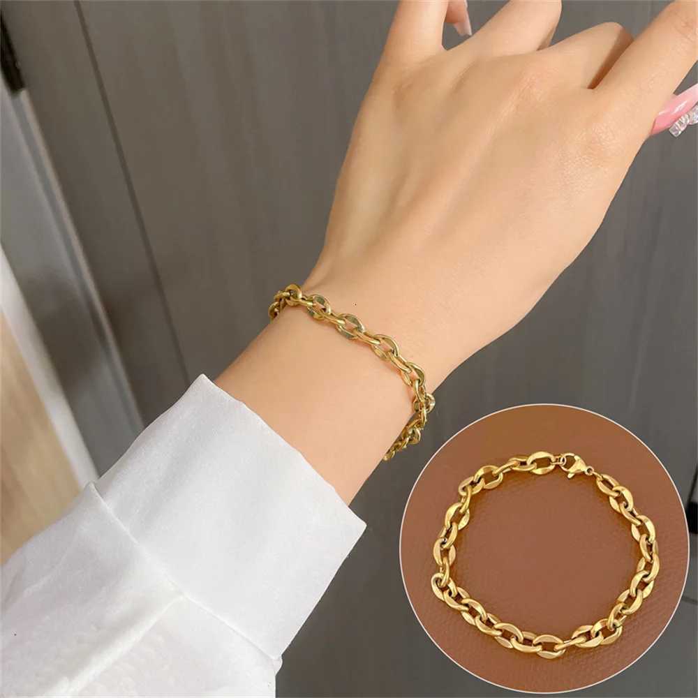 Punk 6mm Fish-mouth Shape Chain Female Gold Silver Color Stainless Steel Hand Chain s for Women Jewelry Gift M251213