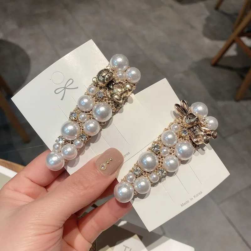 Wen Pearl Bear Barrette Hair Clip Pin Luxury Handmade s Alloy Rhinestone Pearl Hairpins Hairgrips Hair Jewelry Wholes Y251213