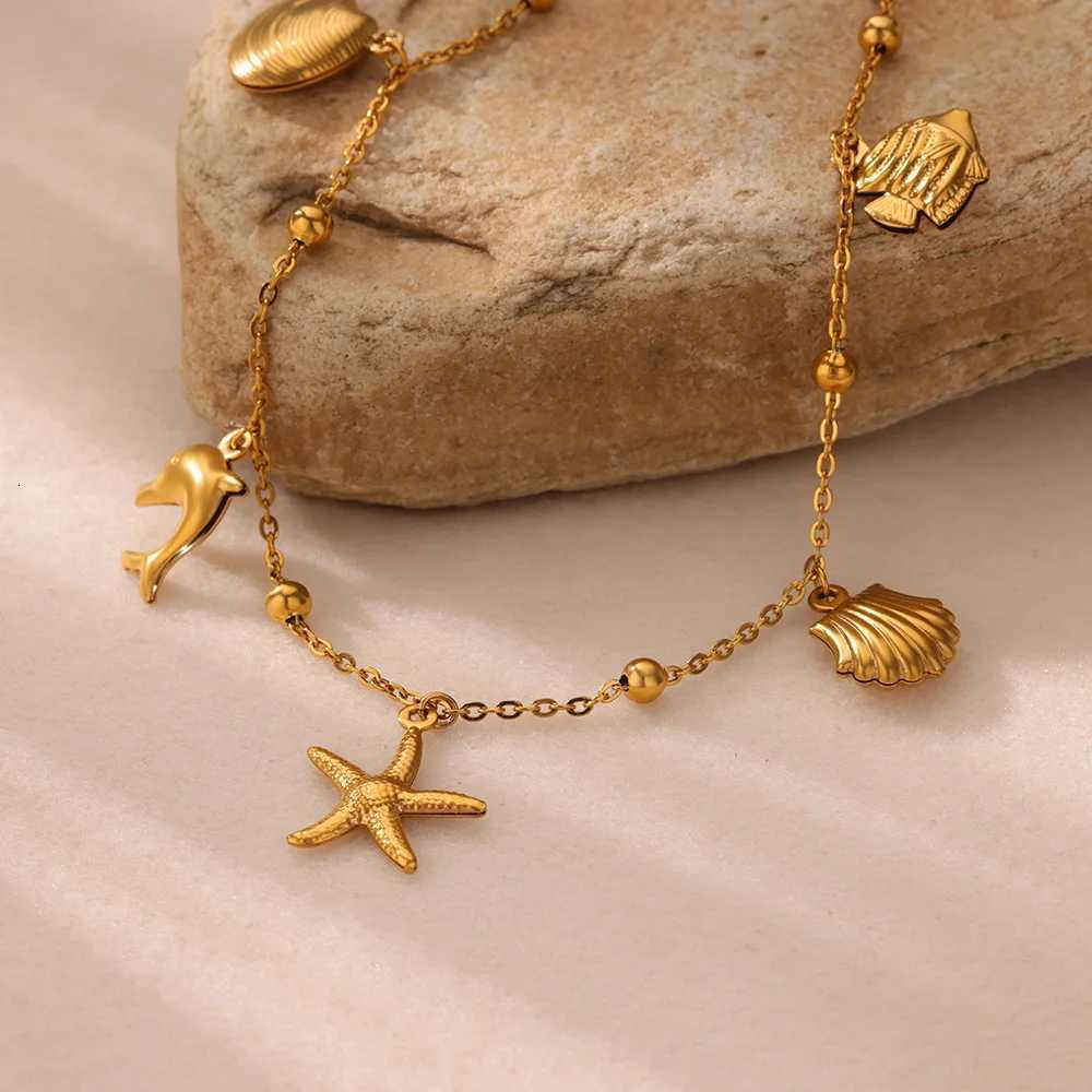 Starfish Dolphin Pendant Anklet for Women Stainless Steel Gold Color Anklets Boho Summer Beach Jewelry Foot Accessories M251213