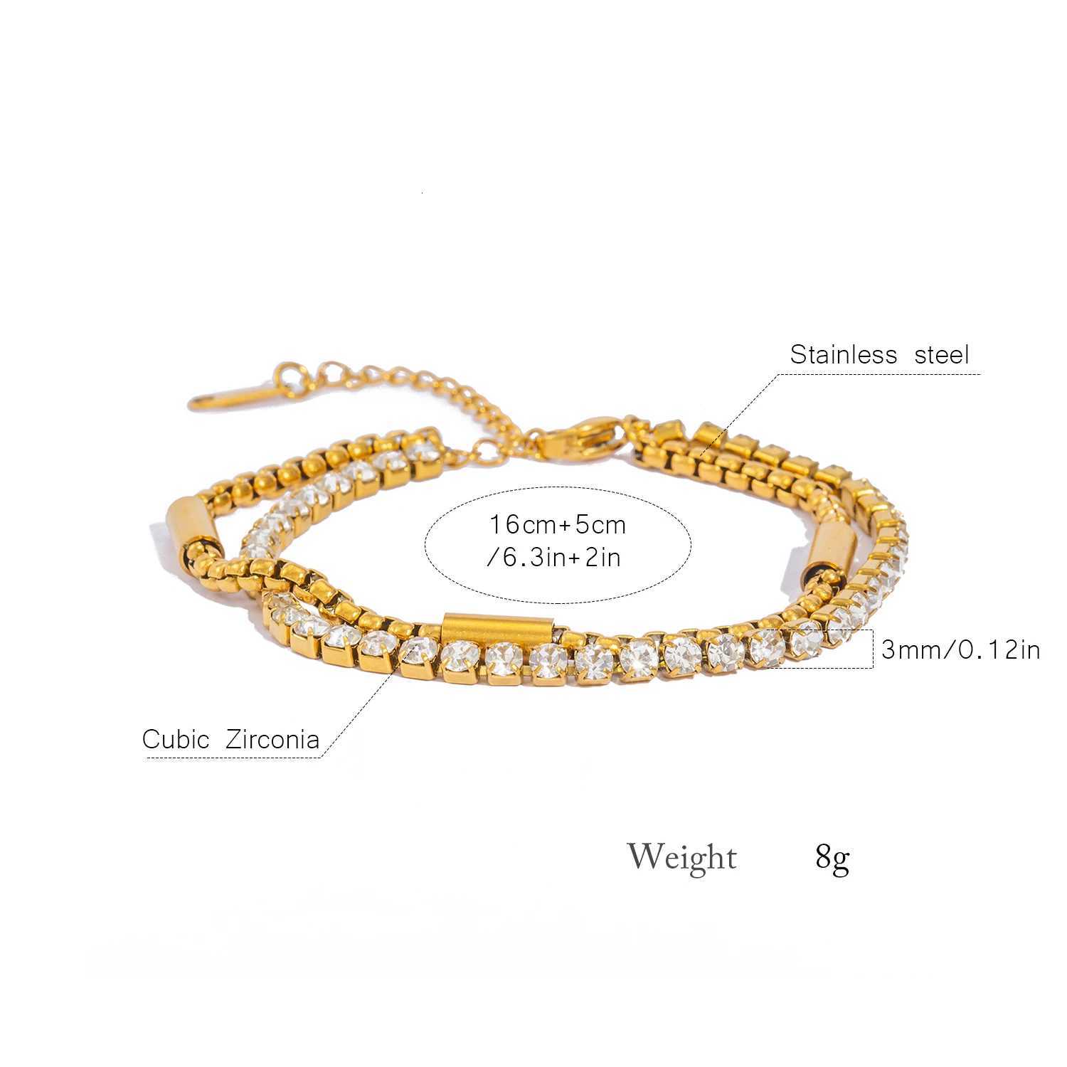 New Fashion Creative Double Layer Stacking CZ Inlaid Stainless Steel Chain Jewelry for Women Hypoallergenic Rustproof M251213