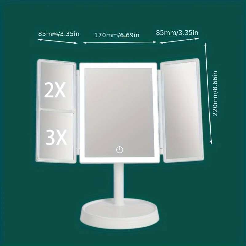 Tri-fold Lighted Vanity Makeup Mirror With 3x/2x Magnification LED 3 Color Light Countertop Cosmetic Mirror Travel Folding MakT251213