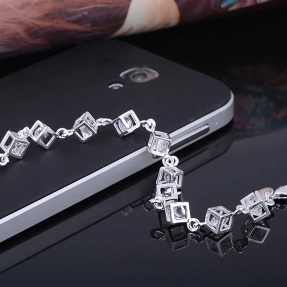 Women Heart Cube Clear Fashion Crystal Bangle Jewelry for Best Friends Gift Sterling Silver Square AAA Zircon M251213