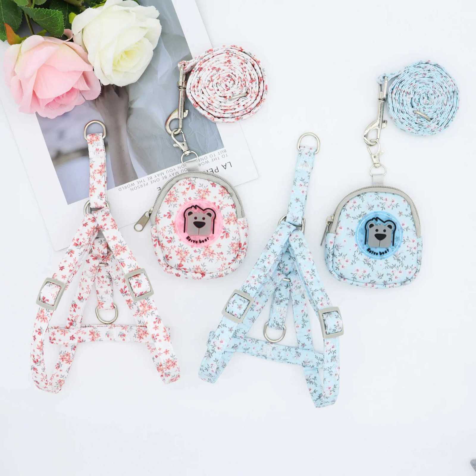Pet Dog Leash with Snack Bag Summer Floral Pattern Dog Chest Strap Cat Leash Outdoors Accessories for Dogs And Cats M251213