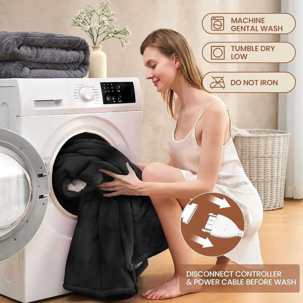 Queen Size 84x90 Electric Heated Blanket - 6-Level Warmth Dual Controls Fast Heating Sherpa Flannel Auto-Off Washable Grey Y251212