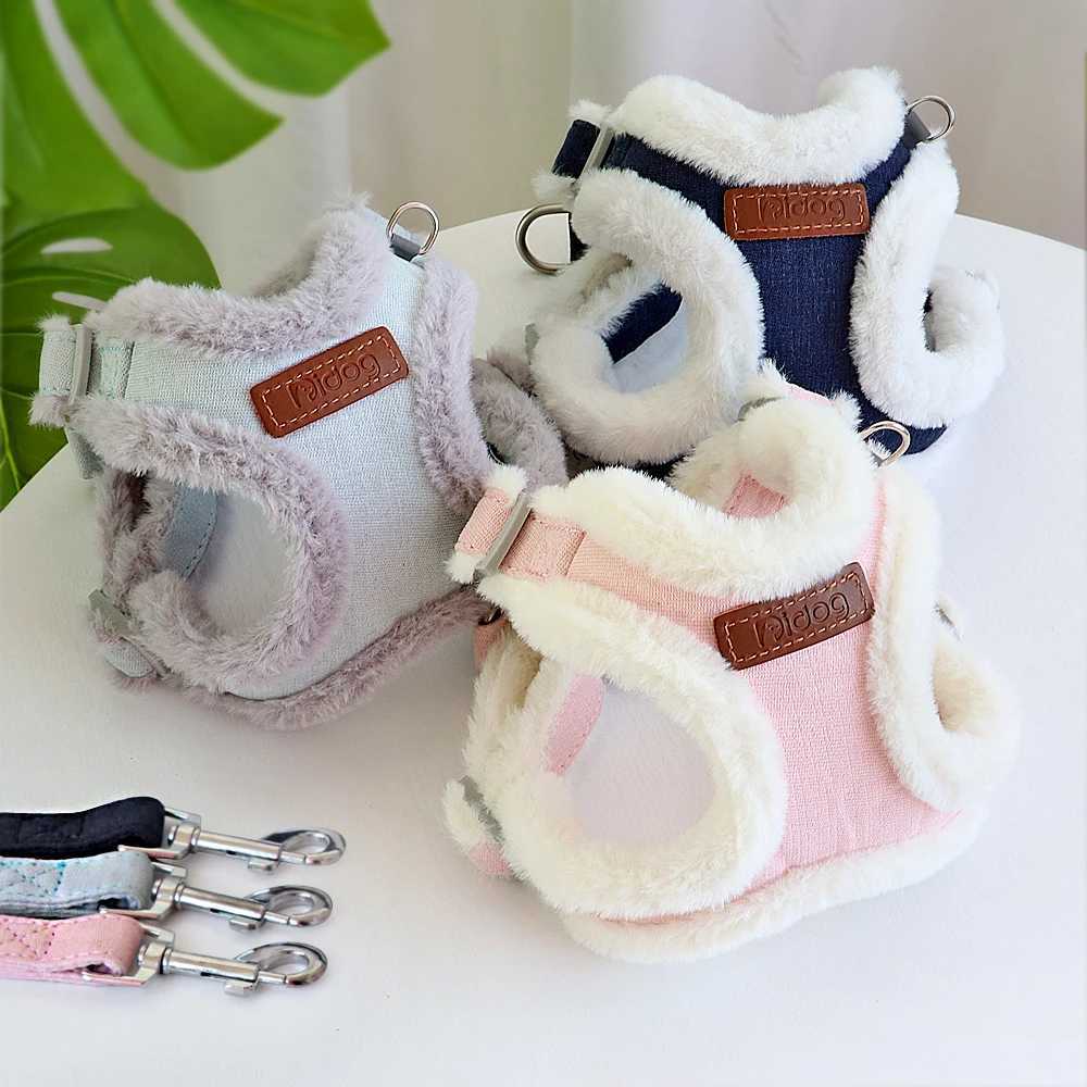 Warm Winter Dog Harness Leash Set Soft Fur Padded Dogs Cat Vest Harness With Pet Lead Rope For Small Medium Large Dogs Chihuahua M251213