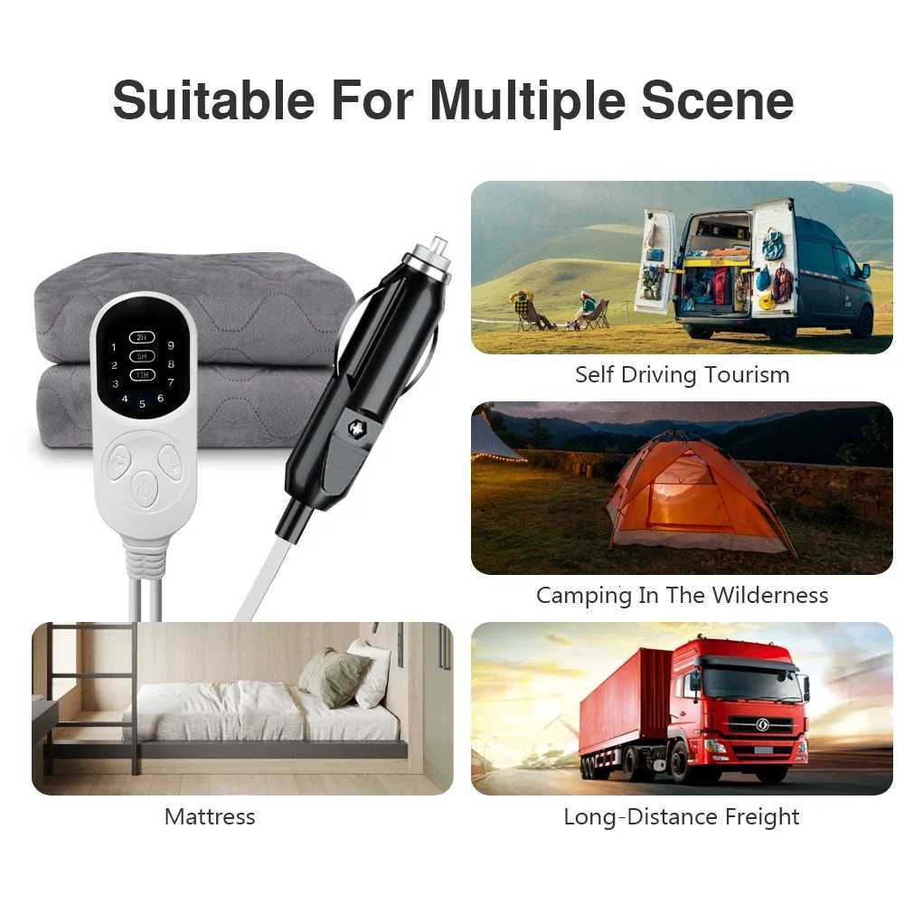 12V Heating Mat Plush Thicker Heated Heater Mattress Thermostat Travel Winter Body Warmer For RV SUVs Car Electric Blanket Y251212